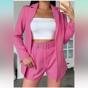 Women’s Set | Blazer and Shorts Set, Pink, Large